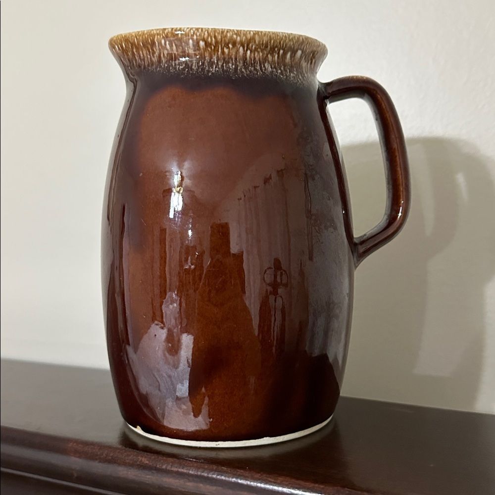 HULL USA Pottery Vintage Brown Tan Drip Design Oven Proof Pitcher